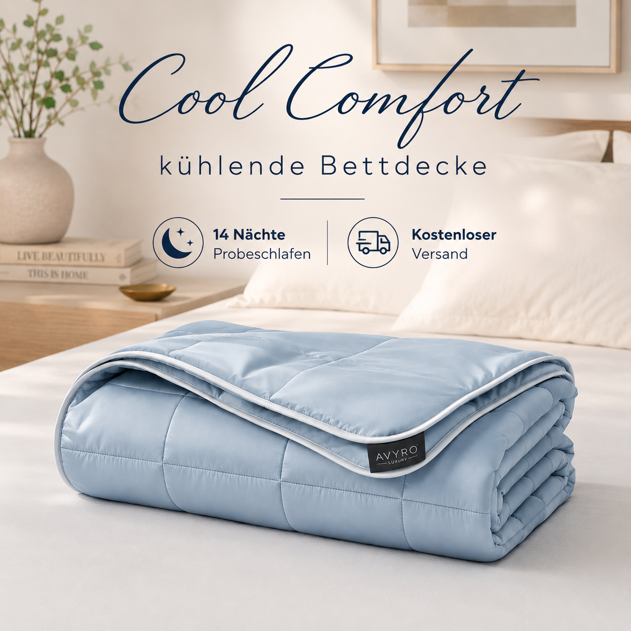 Avyro CoolComfort™ kühlende Bettdecke für schweißfreie Nächte
