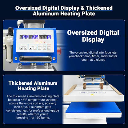 16x24 Inch Commercial Pneumatic Dual Platen Heat Press - Auto Lift Sublimation Transfer Machine with Storage Base Cabinet (110V 1650W)