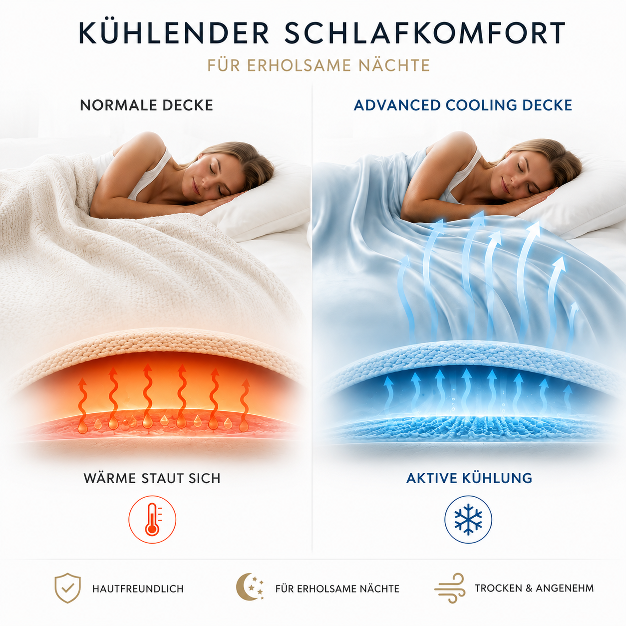 Avyro CoolComfort™ kühlende Bettdecke für schweißfreie Nächte