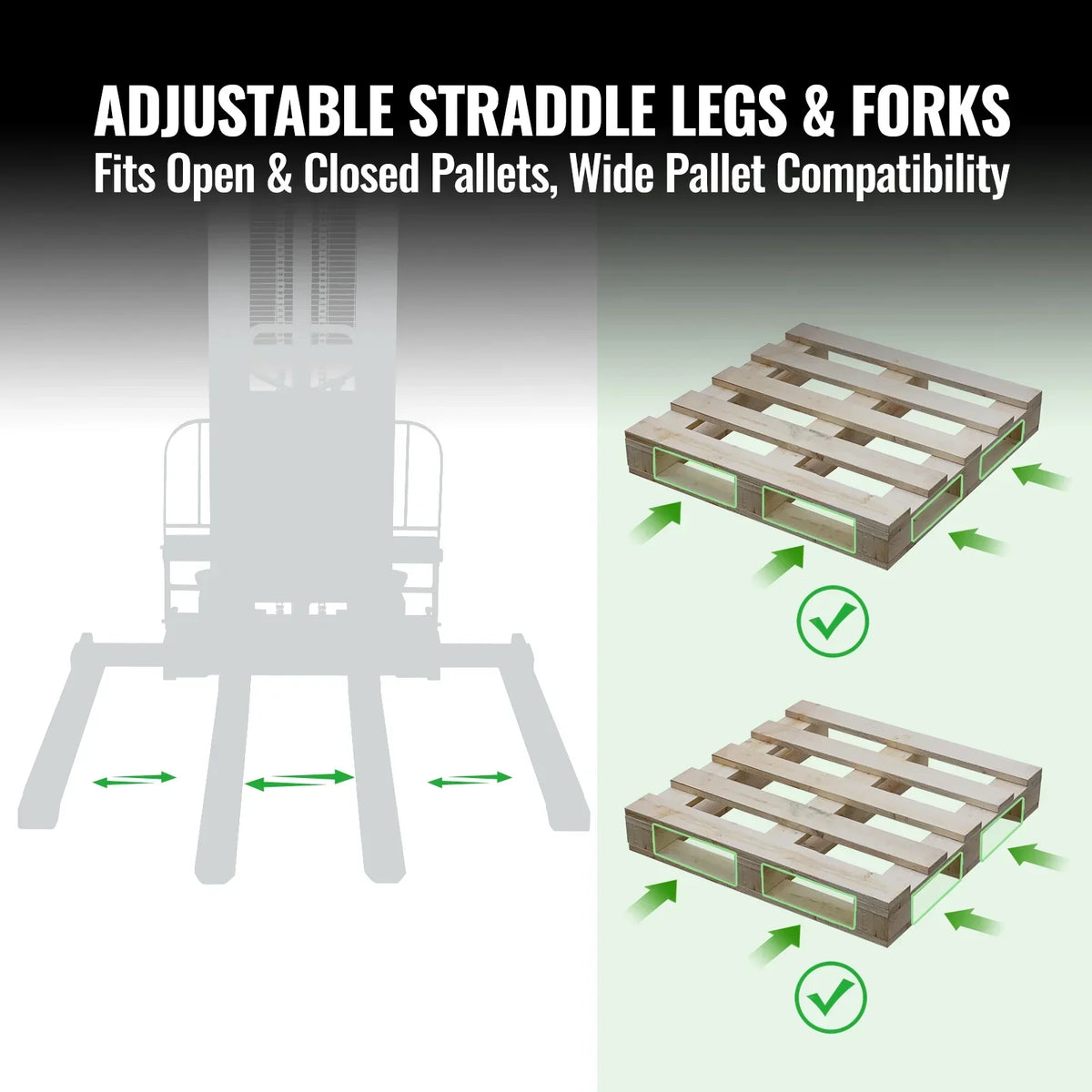 3300lbs Semi-Electric Straddle Stacker,  138" Lift,  Adjustable Legs & Forks,  S33-138S