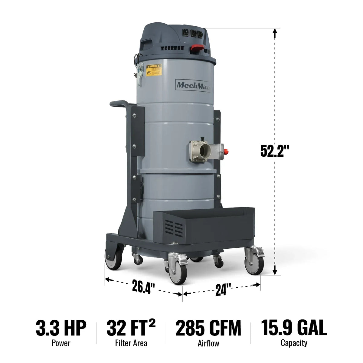 Industrial Wet/Dry Vacuum Cleaner with HEPA Filter Three Motor 3.3 HP 285 CFM 16 Gallon - 110V 1 Phase,  IVA3M