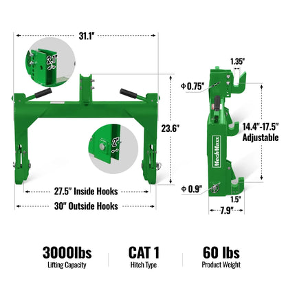 3 Point Quick Hitch Cat 1 for Tractors, Green, QH1G